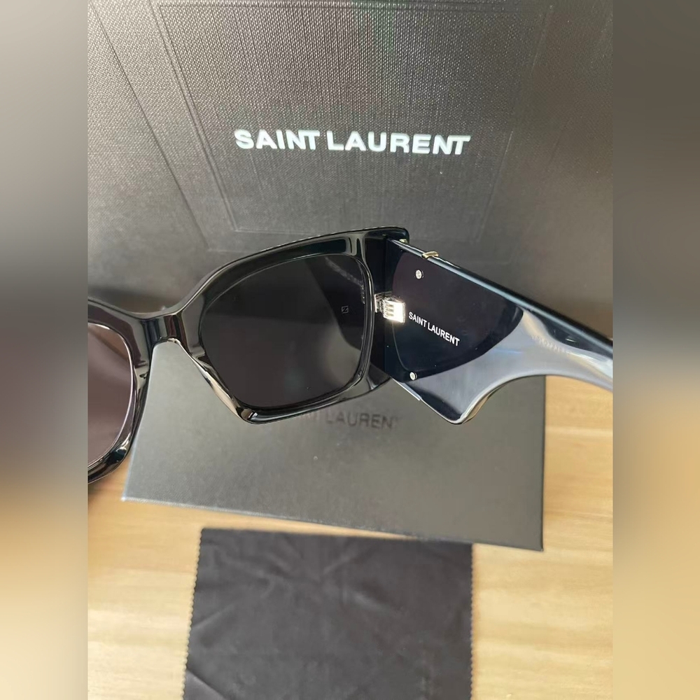 Yves Saint Laurent Black Sunglasses with Gold YSL Emblem - Picture 8 of 10